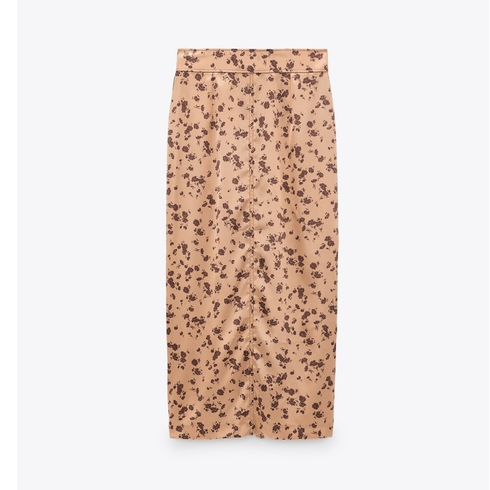 NWT Zara Satin Croped Top and Midi Skirt Set in Copper - Picture 3 of 13